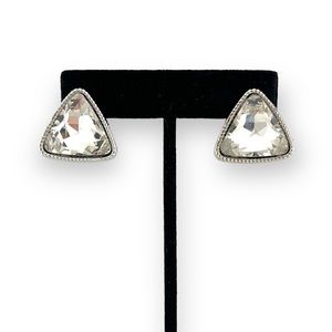 Swarovski Crystal Large Triangle Faceted Silver Earrings